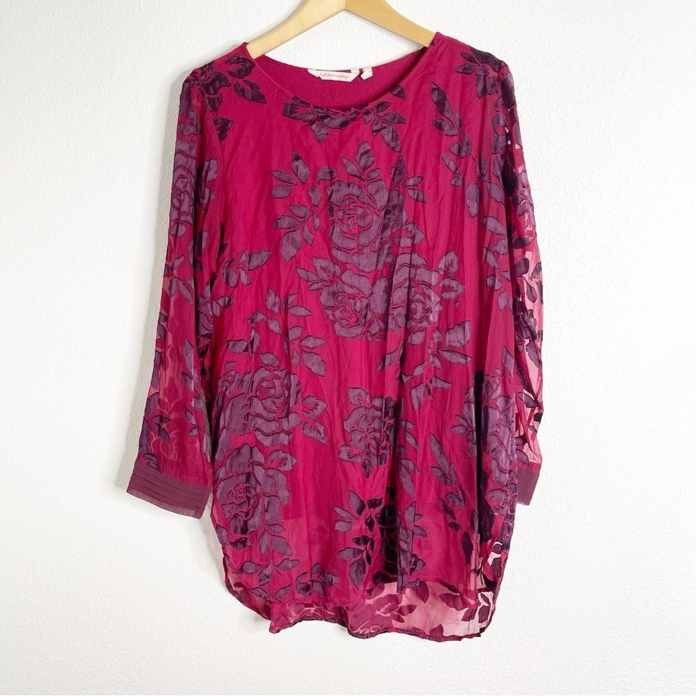 Soft Surroundings Long Sleeve Tunic Top Red Purple Size Petite Large